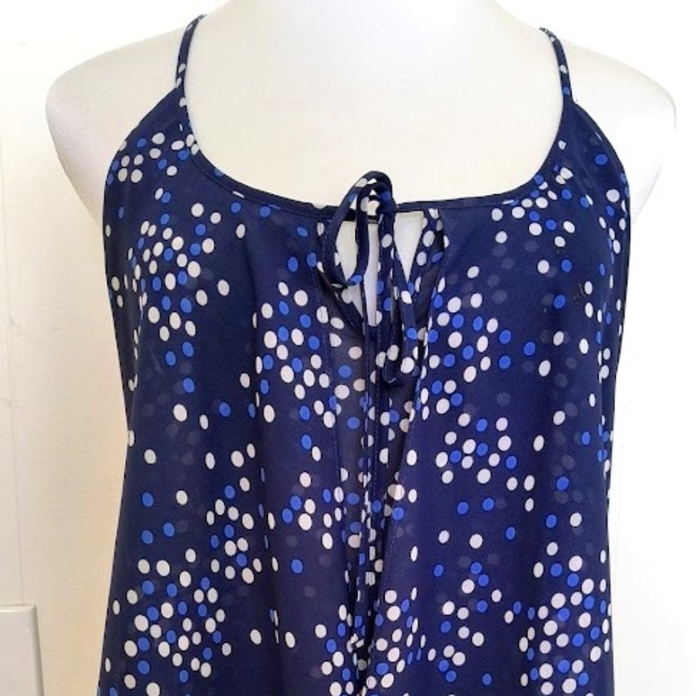 Blue Polka Dot Print Flowy Camisole w/Tie Neck